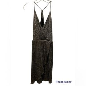 Gold Sparkle Metallic Formal Cocktail Express A-Line Strappy Dress